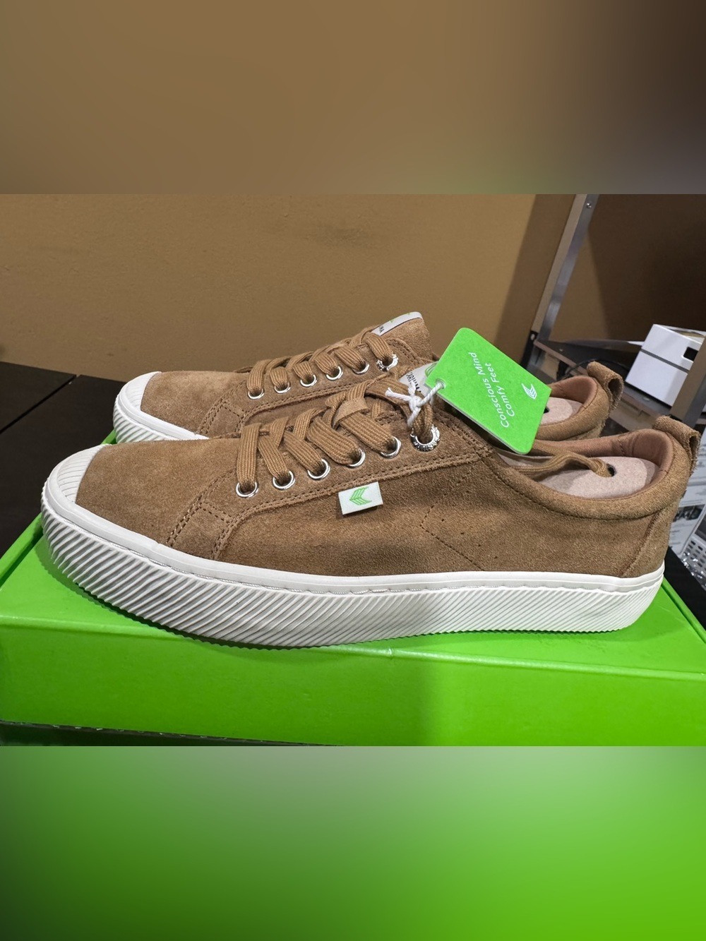 Cariuma Men's Suede Low-Top Sneakers in Brown and White
